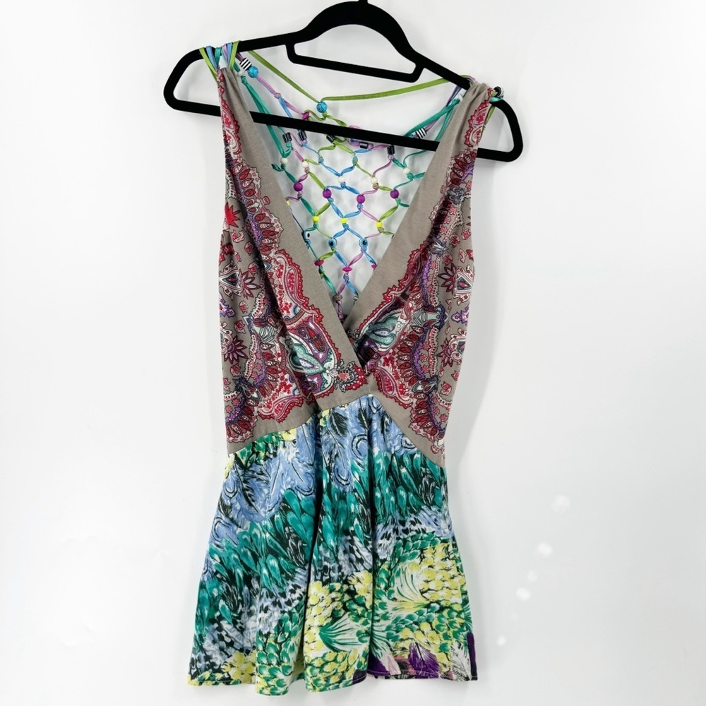 ✅ MEGHAN LOS ANGELES ART TO WEAR MINI DRESS SIZE‎ MEDIUM BEADED BACK DEEP V-NECK